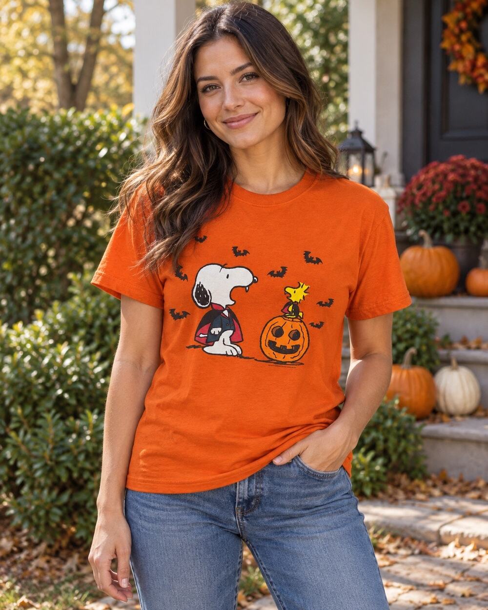 Vintage Snoopy Halloween Y2K T Shirt Peanuts small Orange Vtg 2000s